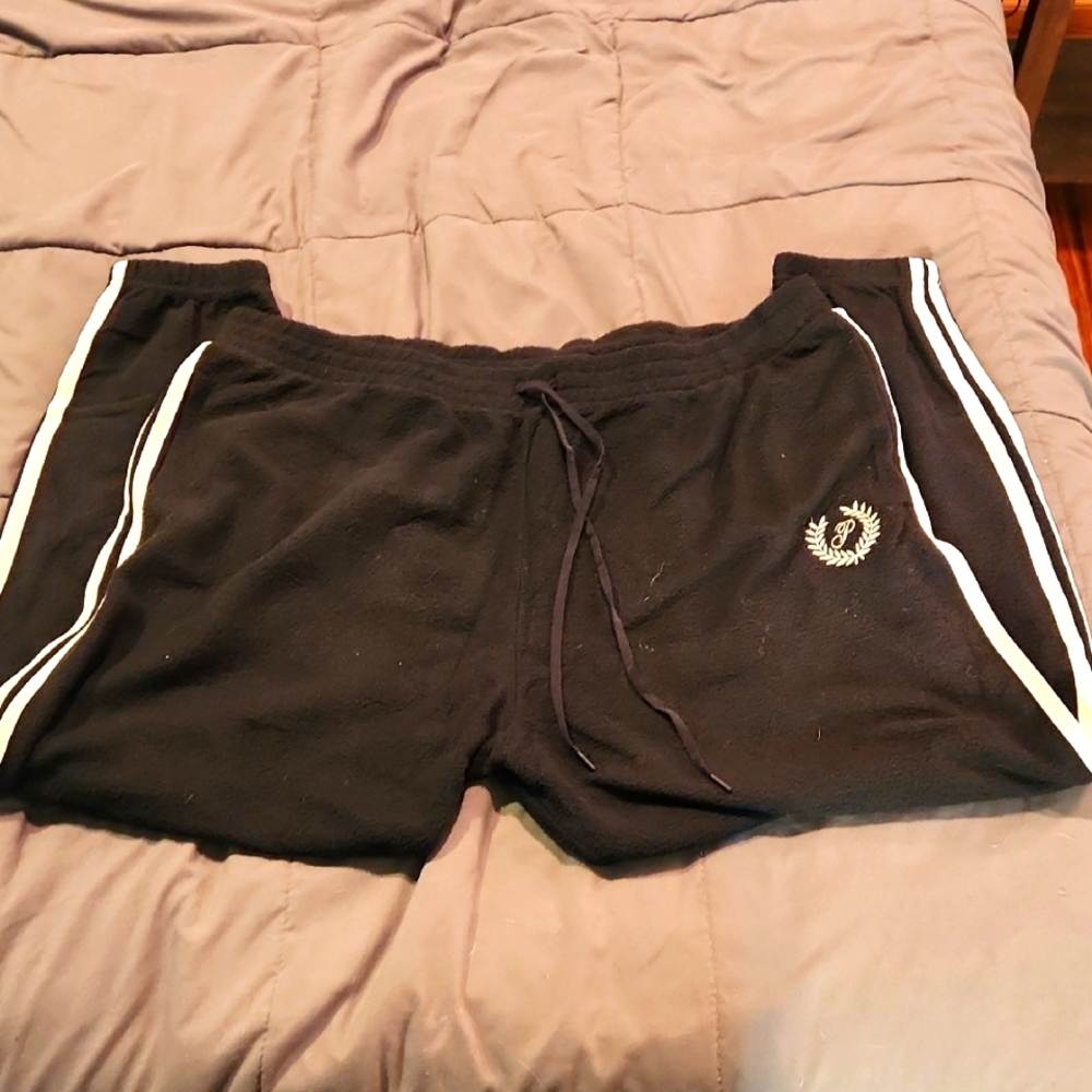 Black Brushed Fleece Sweatpants From PINK with White Stripes, Size Xxl